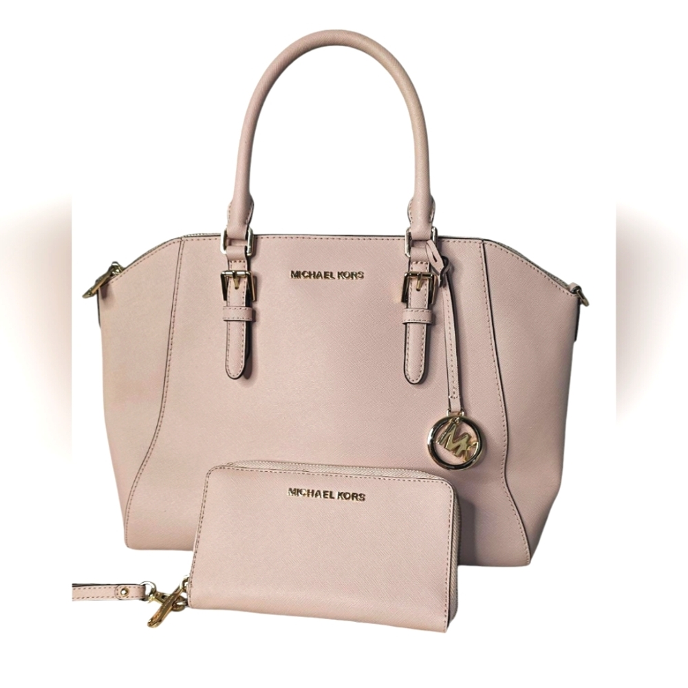 Michael Kors Ciara Golden Rose Large Satchel Handbag and Wallet Set